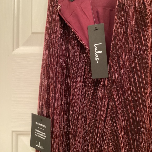 Lulu’s Walk on Sunshine Shiny Plum Wide-Leg Halter Jumpsuit - Picture 3 of 3